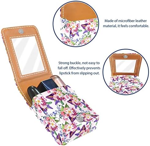 Futrola za ruž za usne s ogledalom slatka prijenosna Kozmetička torbica Kozmetička torbica pastoralno cvijeće tropska ljubičasta