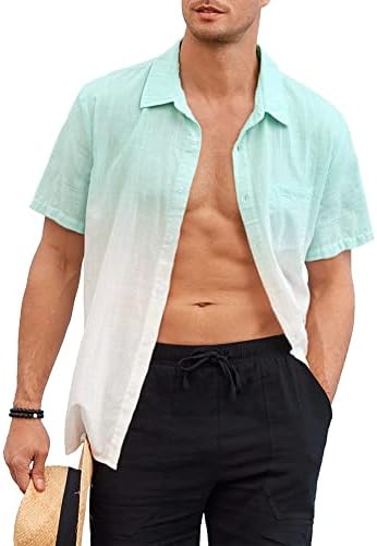 Muške gradijentne lanene majice ležerna gumb dolje ljetne košulje na plaži kratkih rukava