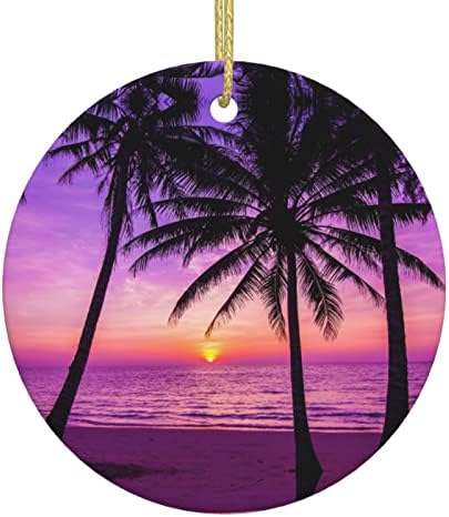 Palma silueta na zalazak sunca božićna keramička okrugli privjesak, novogodišnji privjesak za dekoraciju mantela