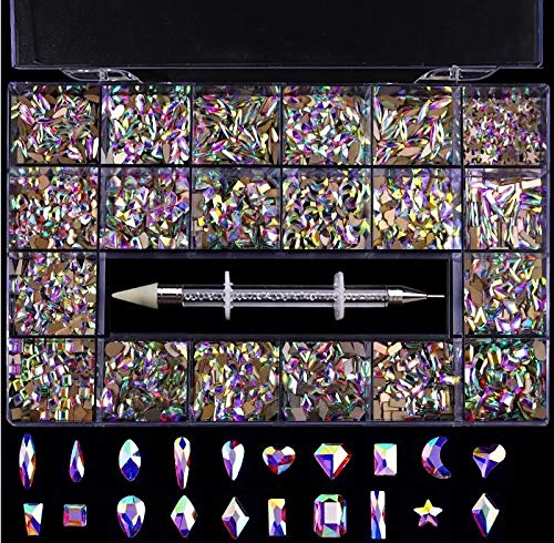 Profesionalni kristalni komplet za nokte, 2000 pcs multi oblik staklene kristalne ab rhinestones za art art art craft mix