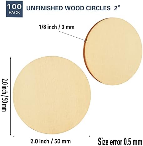 Artificer 100 komada okrugli drveni krugovi za obrt 2 inča, 1/8 3 mm šperploča u krugu od šperploče drvene praznine Nedovršene