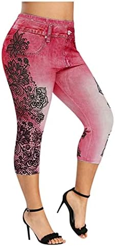 Xunryan Capri gamaša za žene rastezljive lažne traperice kratke hlače plus elastični struk casual joga gamaša hlače