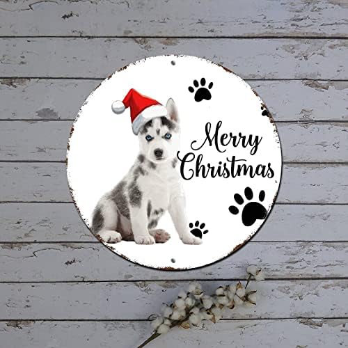 Snjegović božićni vijenac pas u šeširu okrugli metalni limen potpis country dekor retro plak metalni znakovi za seoske kuće