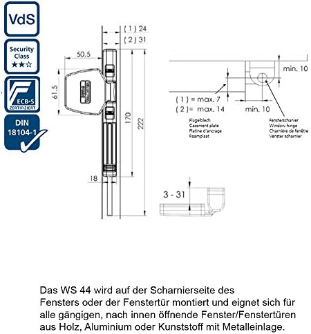 Burg-wächter winsafe ws 44 w SB zaštita prozora, bijela, 397x284x104