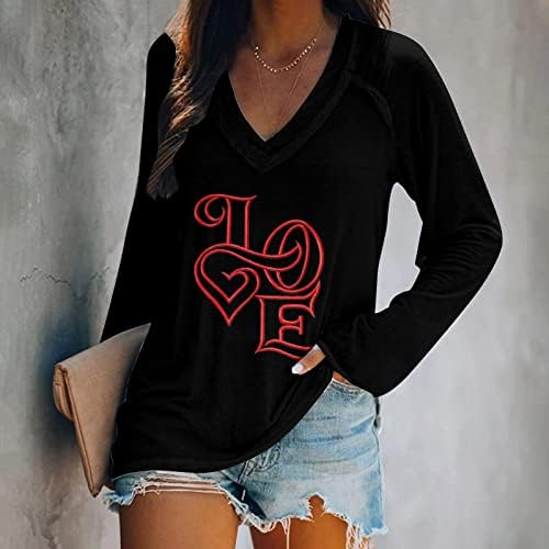 Ljubavna ženska majica košulja casual udobna majica s dugim rukavima labava fit v vrat pismo grafički tiskani bluza