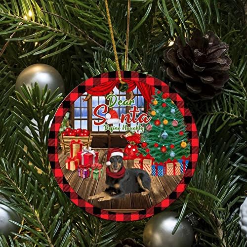 Dragi Djed Mraz Definirajući nestašni božićni porculanski ukras psa Buffalo Plaid vijenac Okrug Usjed radosti vijenac 3,2