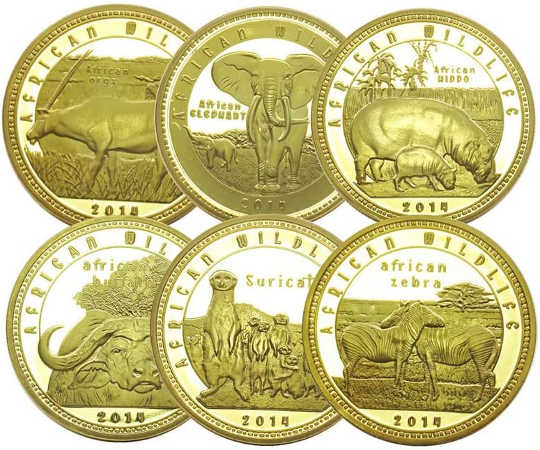 6pcs afrički životinjski svijet Zlatni slon hippo zebre komemorativni novčić