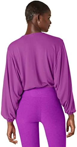 Iza joge umotana pulovera za žene - rukavi s batwing s crossover prednjim, elegantnim i udobnim puloverom šljiva md jedna
