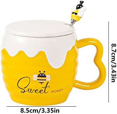Šalica pčela za pčele Ruliyeefu - Šalica s medom od 450 ml s poklopcem i žlicom, šalica pčela, pčelinje šalice za kavu, žute
