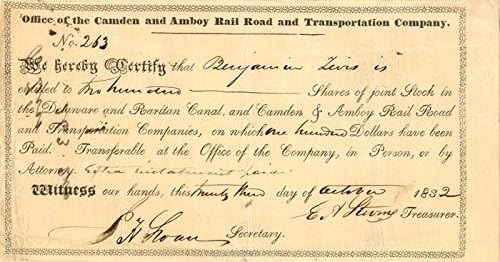 Camden and Amboy Railroad and Transportation Co., potpisao E. A. Stevens-potvrda o skladištu