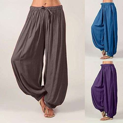 Trendinao ženske haremske joga hlače, ležerna posteljina udobna labava vrećasta čvrsta široka nogave kravate harem hlače
