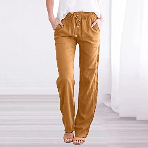 Hiuara 2023 Ženske ležerne hlače Ravna noga Čvrsta elastična elastična labava hlača s džepovima
