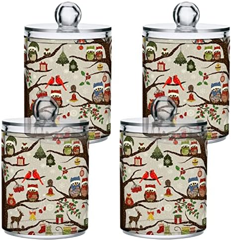 Alaza 2 Pack Qtip držač za dozator božićne sove ptice i božićni elementi Organizator kupaonice kanisteri za pamučne kuglice/brise/jastučiće/flos,