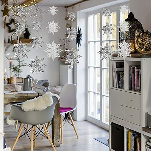 Crafare božićni viseći ukrasi snježne pahuljice 18 pcs 3d bijele srebrne snježne pahuljice Viseći vijenac za božićni zimski