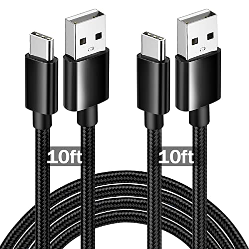 Udaton USB Type C Brzi kabel, [2-pack 10ft] Nylon pleteni 3A USB A do USB C punjača, USB C kabel 10ft, kompatibilan sa Samsung