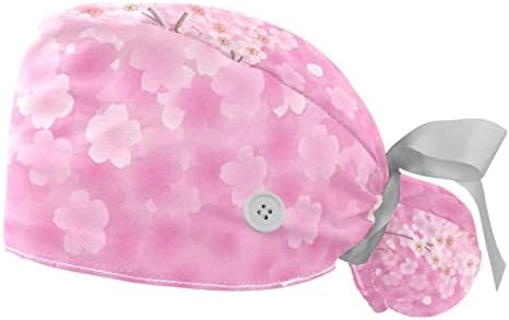 2pcs ženska podesiva radna kapa s gumbima i znoj jedne veličine ružičaste cvjetove grana stabla opruga