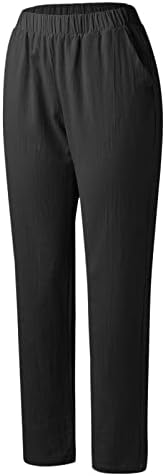 Ženske lanene pamučne kapris elastični struk Capri hlače visoke hlače Udobne hlače široke noge ledene klizanje dame hlače