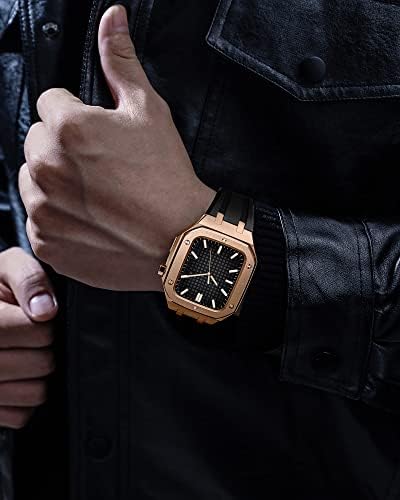Aemall vojni metalni futrola za Apple Watch Series 7 SE 6 5 4 metalni zaštitni poklopac s silikonskim remenom odbojkom otpornom