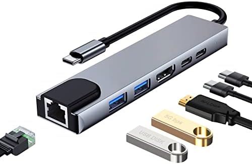 Docking station USB-C, USB hub C 6 u 1, Ethernet priključak, HDMI 4K, USB-A 3.0 Brzine prijenosa podataka 5 Gbit/s, USB-A