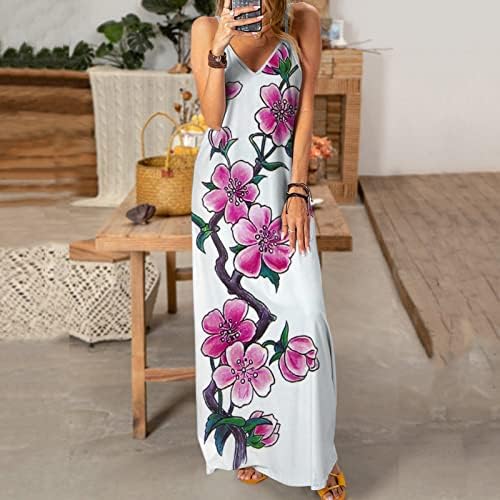 Ženska labava fit cami plaža haljina ljetne špagete remen okrugla/v vrat maxi sundress tiskana cvjetna seksi casual haljina