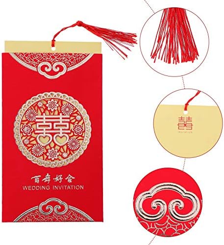 BUSTOYARD 10PCS Kineske pozivnice za vjenčanje Double Tassel Crveno rezanje Pozivnice za vjenčanje s vrpcom Spike Wedding