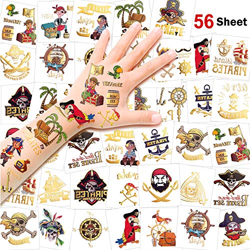 56 listova sjajnih piratskih privremenih tetovaža za djecu, piratske tetovaže za djevojčice i dječake, pribor za gusarske