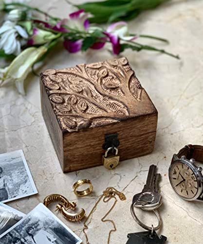 Izvrsni rođendanski poklon ručno izrađena ukrasna drvena kutija nakita s drvetom obrezivanja i zaključavanja i ključa Organizator