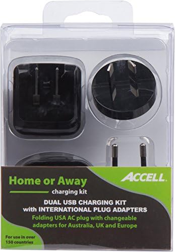 Accell Power International USB punjač - 2 USB priključka, podržava 100-240 volti, preklopni američki čep, adapteri za EU,