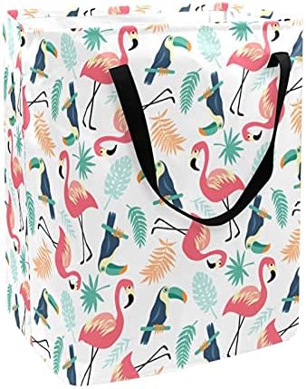 Košara za rublje s flamingom, tukanom i palminim lišćem, velika torba za organizatore od tkanine, sklopiva košara za rublje