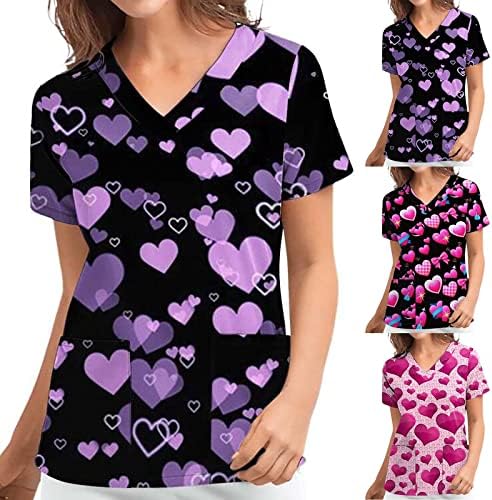 Ljetni ženski vrhovi pilinga s printom srca, radna odjeća za medicinske sestre, bluze s izrezom u obliku slova u i džepnim