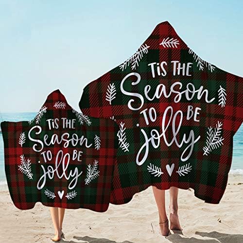 Sleepwish Jolly Season Cadged ručnici za božićni ručni složeni bijeli tekst nosač plaže pokrivač zimski ručnik s kapuljačom