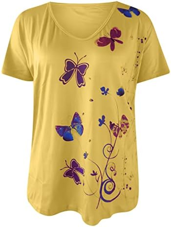 Ženska majica kratkih rukava 2023 Pamuk duboki izrez u obliku leptira u obliku leptira grafički labavi gornji dio majice