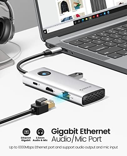 USB C Hub, Orico 8-in-1 USB C priključna stanica s 4K HDMI, 100W isporuka napajanja, 2 USB port 5 Gbps, SD & TF, 3,5 mm zvuk,