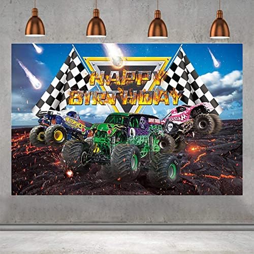Monster Truck Party opskrbljuje ukras Burning Flame Fotografija Pozadina automobila Gravedigger rođendanska zabava Opskrba