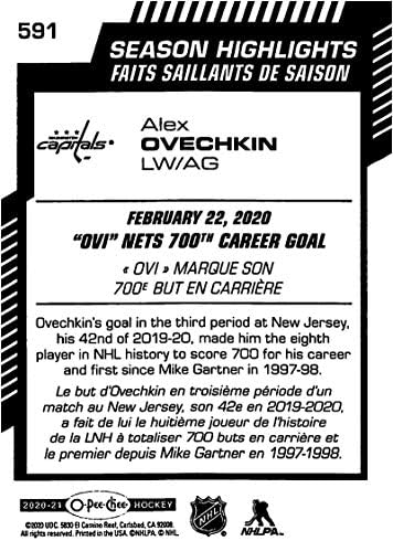 2020-21 o-pee-chee 591 Alex Ovechkin Washington Capitals NHL Trgovačka karta hokeja