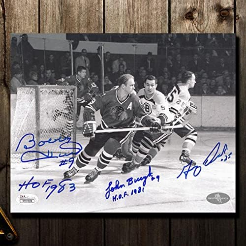 Johnny Bucyk i Gary Doak vs. Bobby Hull Triple Autographed 8x10 Fotografija - Autografirani NHL fotografije