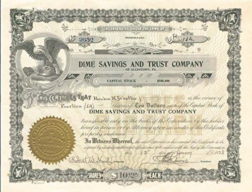 Dime Savings and Trust Co. - Potvrda o razmjeni