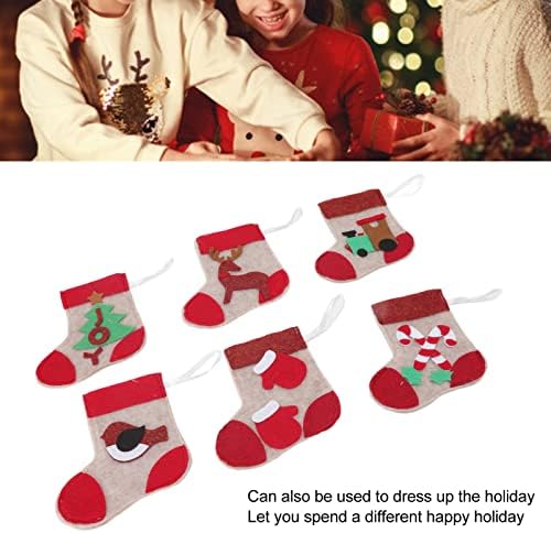 plplaaooo 6pcs božićne ukrasne čarape bombon poklon torba, božićni ukras čarape mala poklon vrećica privjesak božićni ukras