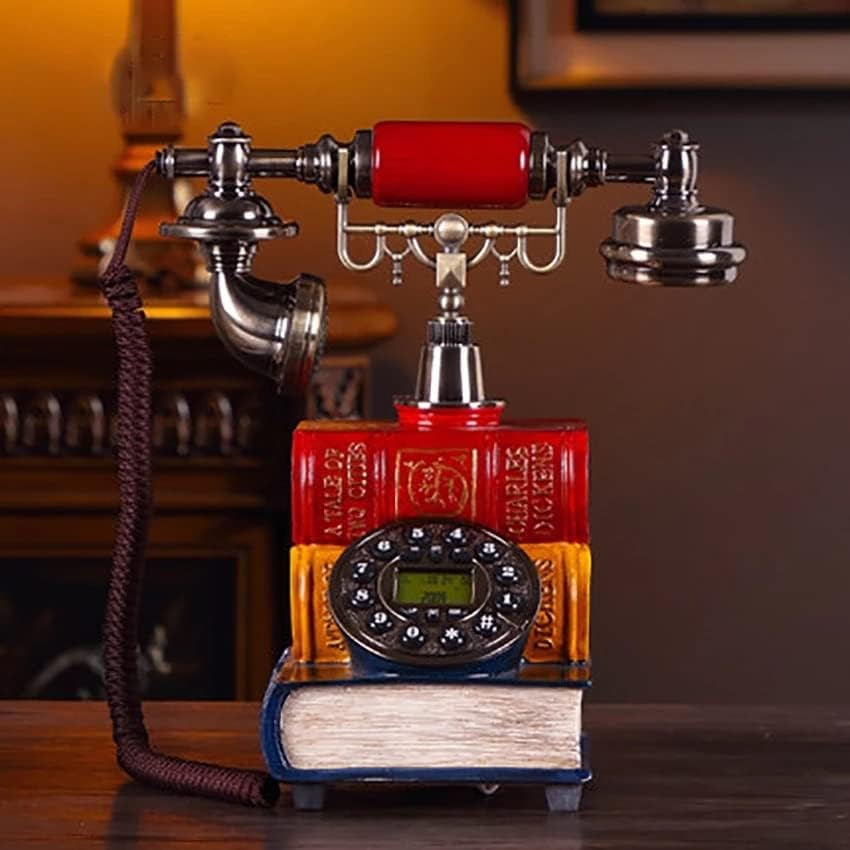 WYFDP retro knjiga baza s fiksnim telefonom za kuću, vintage gumb za biranje telefona Old Fashion Telephones kabel s telefonom