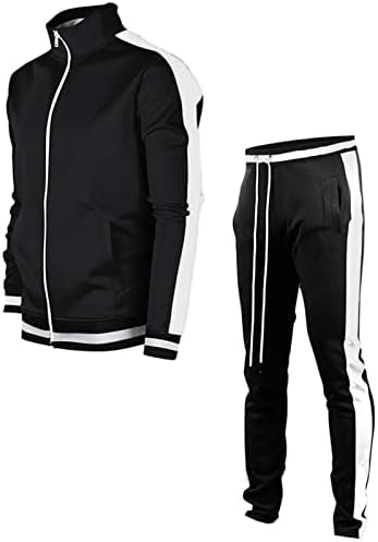Blok u boji za muškarce dvodijelne odjeće duge rukave pune jakne s patentnim zatvaračem i joggers sportski set casual vitki