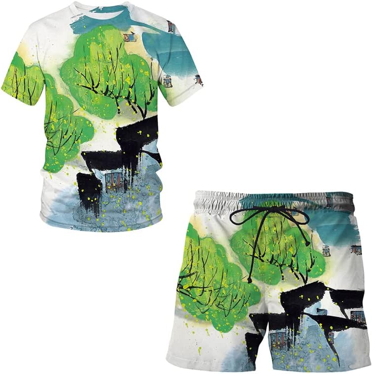 Kinesko slikanje 3D džemper za ispis s dvodijelnim majicama s kratkim rukavima + plaža kratke hlače sportske odjeće za odjeću