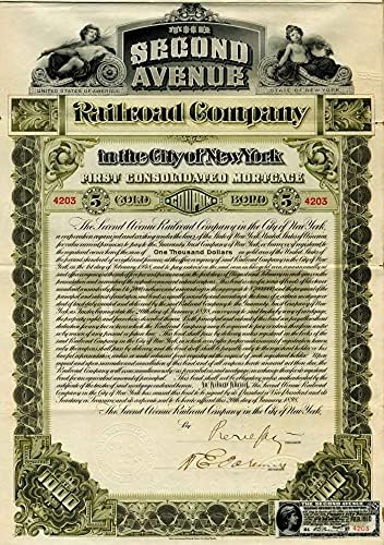 Željeznička tvrtka Second Avenue-obveznica od 1000 USD