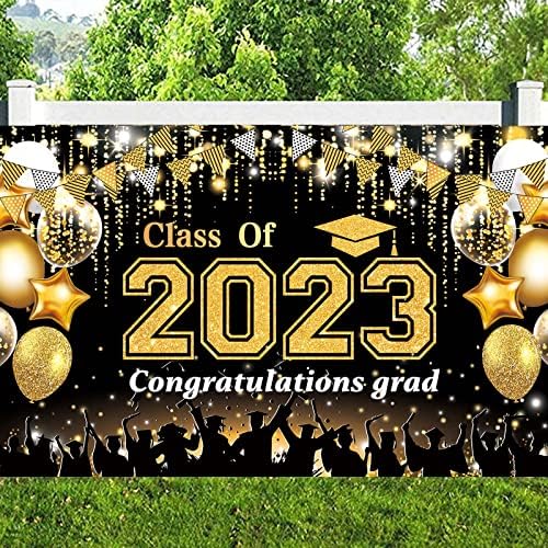 Klasa ukrasa za maturu 2023., crno-zlatna pozadina za maturu za ukrašavanje maturalne zabave 2023. godine
