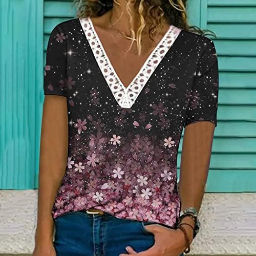 Ženske majice s izrezom u obliku slova u, modne majice od čipke 2023, heklane, Ležerne elegantne bluze, kratke hlače s cvjetnim