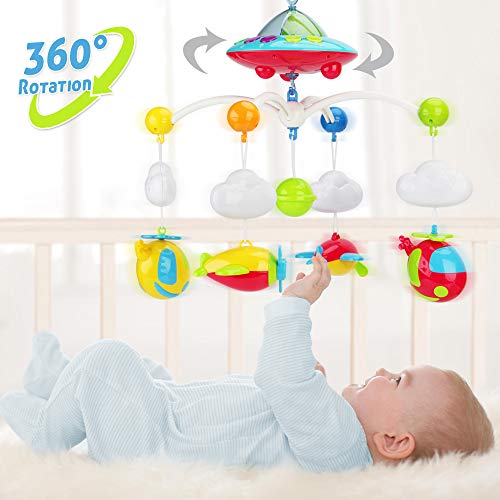 Dječji glazbeni krevetić-mobitel s visećim rotirajućim igračkama, daljinskim upravljačem, funkcijom svjetlosnog projektora,