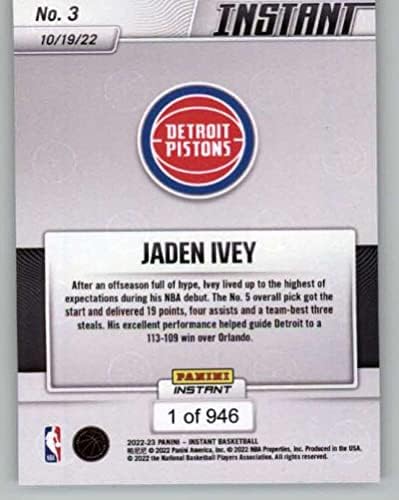 2022-23. 3 Jaden Ivie, Novak Detroit Pistons, službena trgovačka kartica NBA košarkaške momčadi