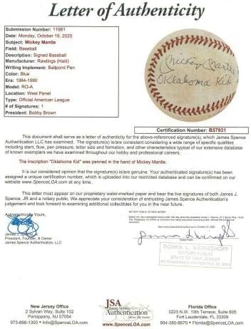 Mickey Mantle Oklahoma Kid singl potpisani upisani bejzbol s JSA CoA - Autografirani bejzbol