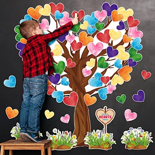 WHILINE 108PCS Valentinovo u učionici Bilten Bilten Set Šareno izrez srca akvarel Lijep stil izreziva trava s 200 pcs ljepljive