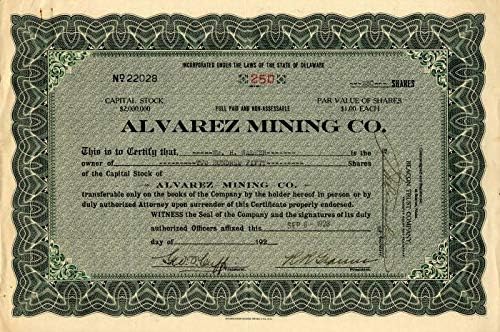 Alvarez Mining Co. - Potvrda o razmjeni